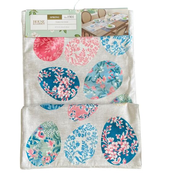 HOUSE AND GARDEN 14x72 Colorful Spring Easter Eggs Table Runner NWT - Picture 2 of 10